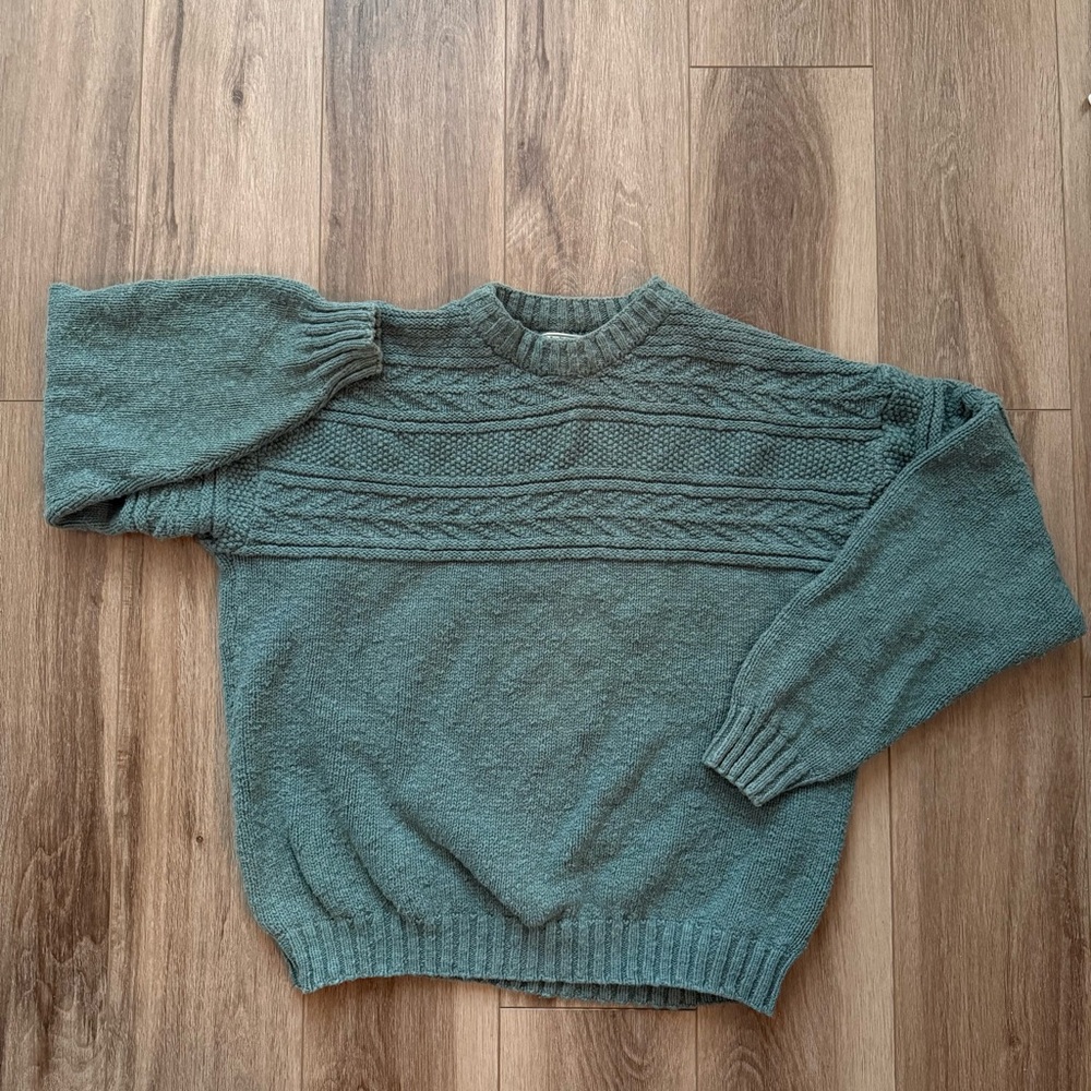 Vintage L.L.Bean Made in USA Cable knit Green Sweater size XL tall